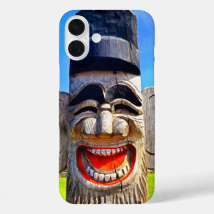 Coques iPhone 16 Plus Bois totem rire dents visage photo drôle audacieux