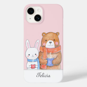 Coque Pour iPhone 14 Boisson chaude personnalisée avec nom ours lapin m