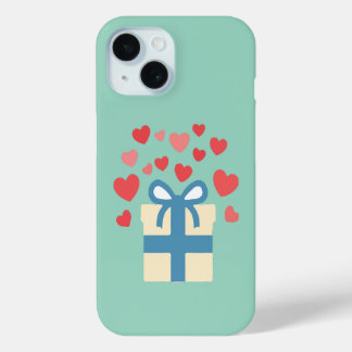 Coque Pour iPhone 15 Boîte à cadeau douce avec cœurs d'amour flottants