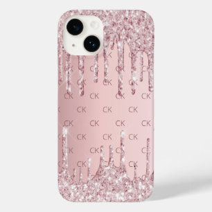 Coque Pour iPhone 14 Boites de monogramme rose rose poussiéreux