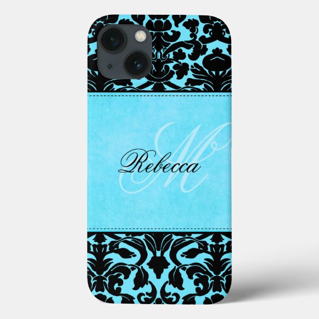 Coques Case-Mate iPhone Boîtier d'air Monogram Black and Blue Damask iPad (Verso)