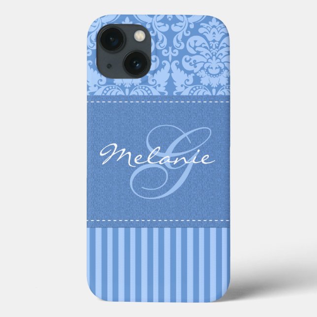 Coques Case-Mate iPhone Boîtier d'air Monogram Blue Damask Stripe (Verso)