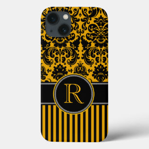 Etui iPhone Case-Mate Boîtier d'air monogramme noir, jaune Damas bande i