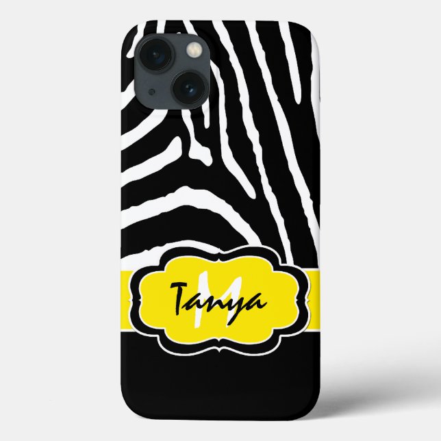 Coques Case-Mate iPhone Boîtier d'air monogramme noir, jaune zèbre rayure  (Verso)