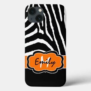 Coques Pour iPhone Boîtier d'air monogramme noir, orange zèbre bande 
