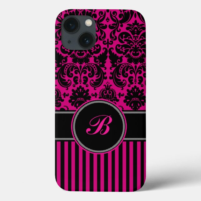 Coques Case-Mate iPhone Boîtier d'air monogramme noir, rose Damas bande iP (Verso)