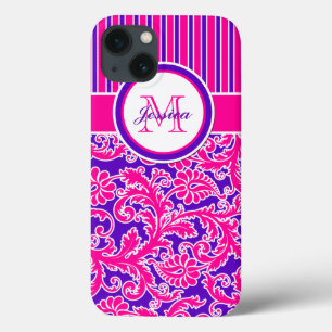 Etui iPhone Case-Mate Boîtier d'air rose violet blanc rayé Damas 2 iPad