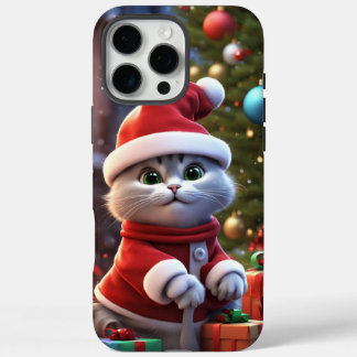 Coques iPhone 16 Pro Max Boîtier de téléphone coque-Mate, chaton de Noël mi