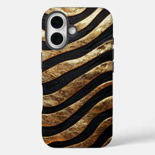 Coque Pour iPhone 16 Boîtier de téléphone de luxe Black & Gold Zebra St