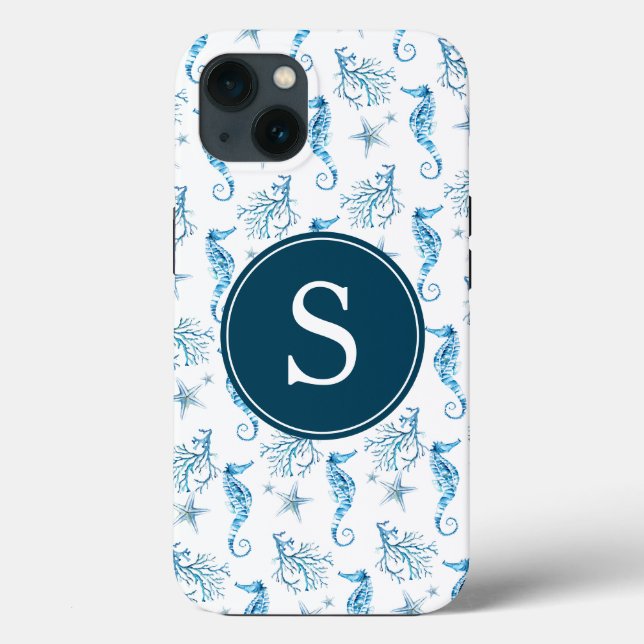Coques Case-Mate iPhone Boîtier de téléphone de plage Monogramme bleu (Verso)
