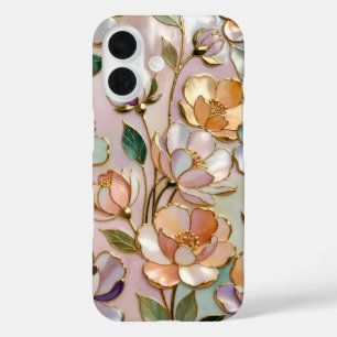 Coque Pour iPhone 16 Boîtier de téléphone en verre teinté de fleurs de