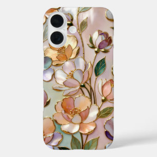 Coque Pour iPhone 16 Boîtier de téléphone en verre teinté Fleurs de Pêc