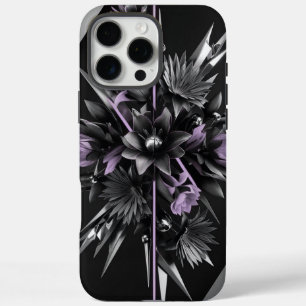 Coques iPhone 16 Pro Max Boîtier de téléphone floral noir futuriste