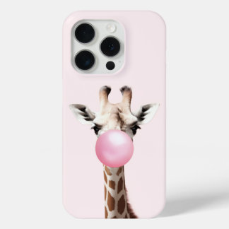 Coque iPhone 15 Pro Boîtier de téléphone Giraffe soufflant rose bulle