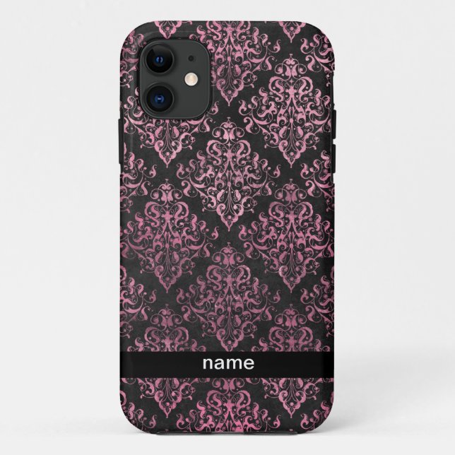 Coques Case-Mate iPhone boîtier de téléphone personnalisé noir rose damass (Dos)