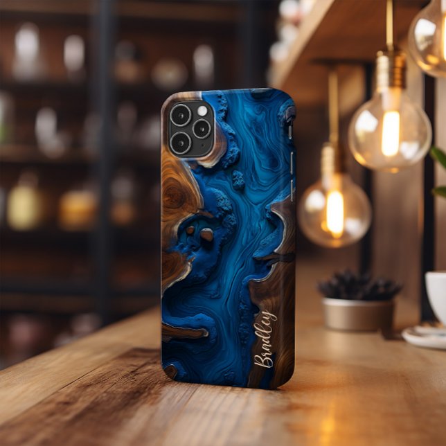 Coques Case-Mate iPhone Boîtier de téléphone, Royal Blue Resin, Burl Wood  (Créateur téléchargé)