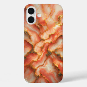Coques iPhone 16 Plus Boîtier en marbre rose corail de luxe - Rose Gold 