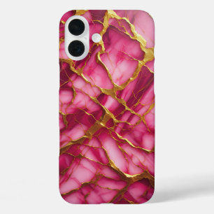 Coques iPhone 16 Plus Boîtier en marbre violet améthyste de luxe - Rose 