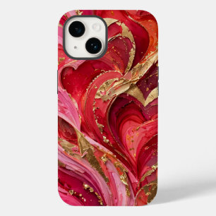 Coque Pour iPhone 14 Boîtier iPhone 14 Marbre Rouge & Rose Or