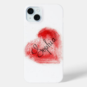 Coque iPhone 15 Mini Boîtier iPhone 15 Plus Graphique Cœur Rouge Minima
