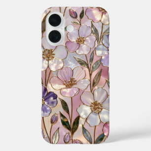Coque Pour iPhone 16 Boîtier iPhone Fleurs de verre coloré Rose Fleurs