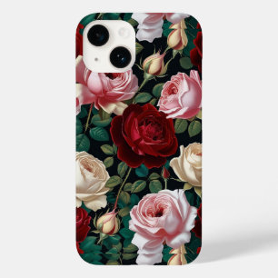 Coque Pour iPhone 14 Boîtier iPhone / iPad rouge-blanc & roses roses