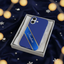 Boîtier iPhone personnalisé élégant bleu et or