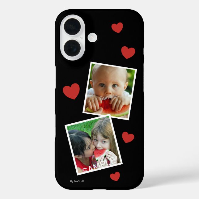 Coques Case-Mate iPhone Boîtier photo Black 2 personnalisé avec Coeurs rou (Verso)