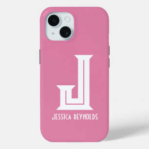Coque Pour iPhone 15 Boîtier rose à monogramme minimal pour iPhone 15