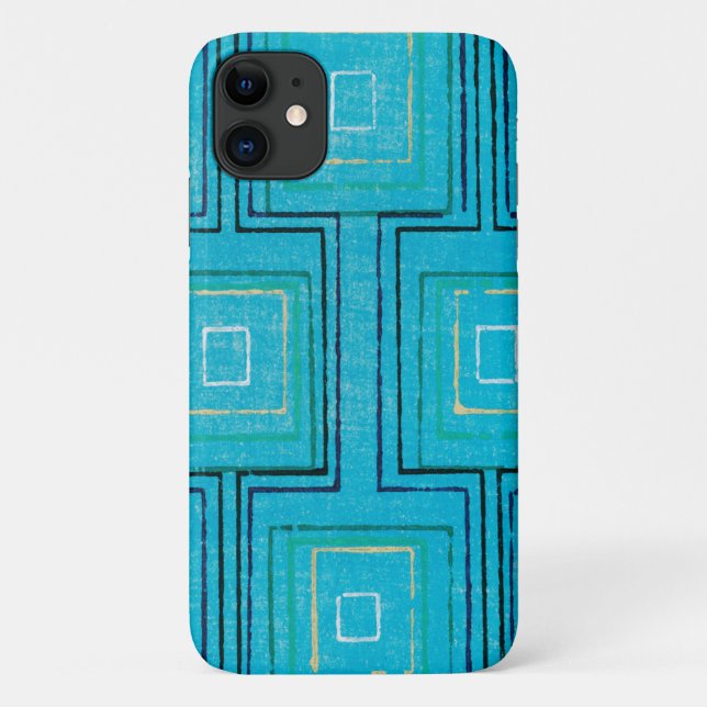 Coques Case-Mate iPhone Boîtier téléphonique Aqua Blue Retro Plaid Art Mot (Dos)