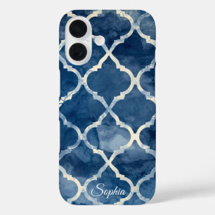Coque Pour iPhone 16 Boîtier téléphonique Arabesque Trellis - Blue Wate