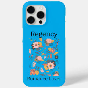 Coque iPhone 15 Pro Max Boîtier téléphonique bleu avec pêche et fleurs ros