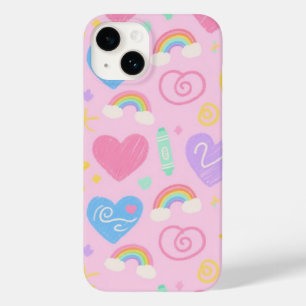 Coque Pour iPhone 14 Boîtier téléphonique Coeurs & Doodles - Kawaii Kid