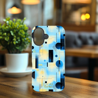 Coque Pour iPhone 16 Boîtier téléphonique d'art géométrique bleu et jau