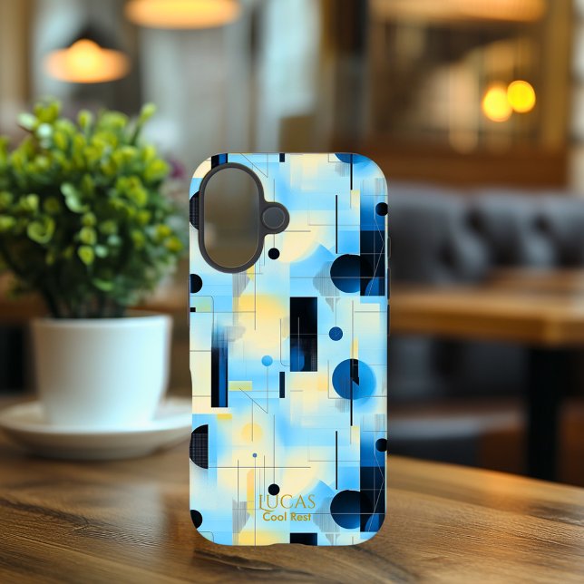 Coques Case-Mate iPhone Boîtier téléphonique d'art géométrique bleu et jau (Créateur téléchargé)