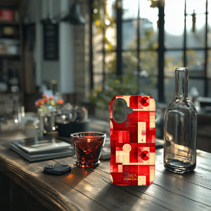 Coque Pour iPhone 16 Boîtier téléphonique d'art géométrique rouge et cr