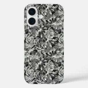 Coque Pour iPhone 16 Boîtier téléphonique Feuille Tropical noir et blan