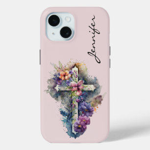 Coque Pour iPhone 15 Boîtier téléphonique personnalisé Floral Religious