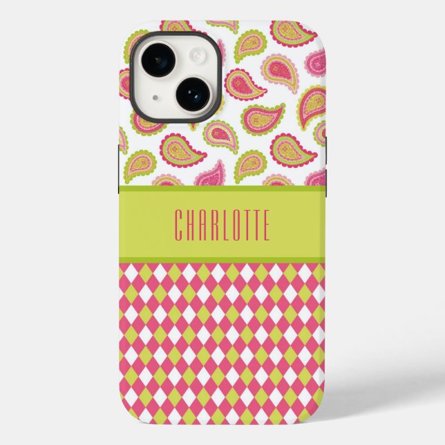 Coques Case-Mate iPhone Boîtier téléphonique pour Jacquards Pink et Green  (Verso)