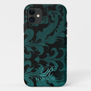 Coques Pour iPhone Boîtier téléphonique Turquoise Vintage Damas Monog