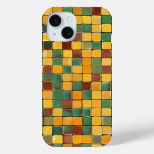 Coque Pour iPhone 15 Boîtier téléphonique vintage en mosaïque Carrés da