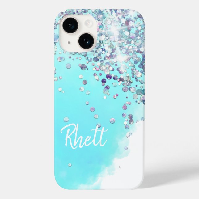 Coques Case-Mate iPhone Bonbon de coton mignon bleu argent parties scintil (Verso)