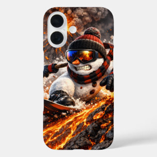 Coque Pour iPhone 16 Bonhomme de neige dévalant un volcan actif