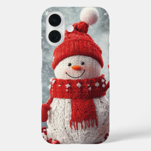 Coque Pour iPhone 16 Bonhomme de neige tricoté cosy Écharpe rouge Floco