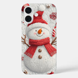 Coque Pour iPhone 16 Bonhomme de neige tricoté festif pour les fêtes de