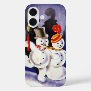 Coques iPhone 16 Bonhommes de neige dansants de Noël vintage avec d