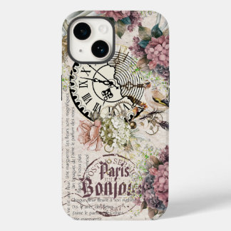 Coque Pour iPhone 14 Bonjour Botanical french artwork Cute bird Grunge