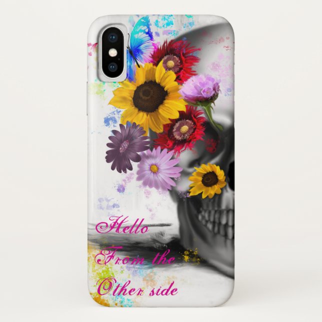 Coques Case-Mate iPhone Bonjour de l'autre côté du crâne de papillon flora (Dos)