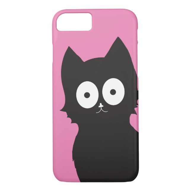 Coques Case-Mate iPhone Bonjour ! | Kitty noir sur fond rose (Dos)
