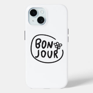 Coque Pour iPhone 15 Bonjour Simple Moderne Floral Français Salutation